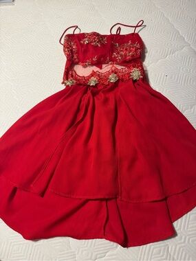 Lucy in the Sky Red Romper Dress with Gold Embellishment